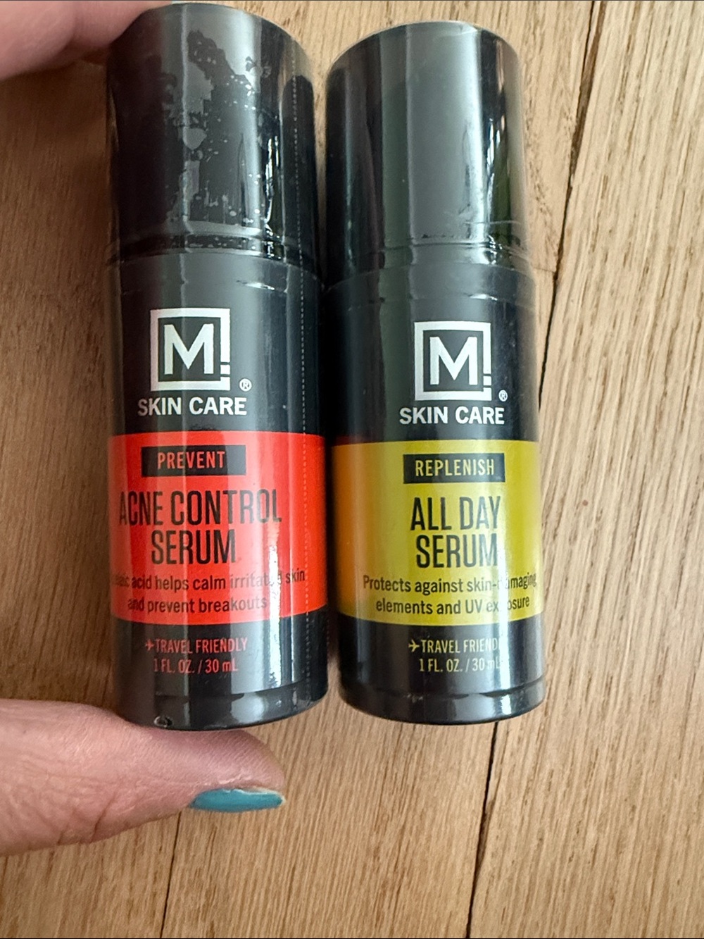 M! Skin Care Men’s Acne and All day Serum Duo — Black with Red & Yellow Labels